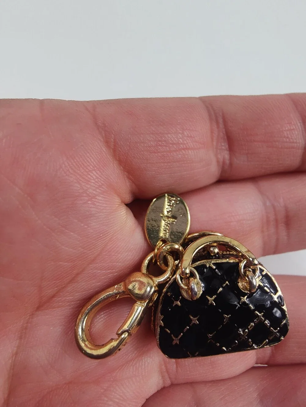 Vintage Neiman Marcus Limited Edition Black Quilted Purse Charm Locket Gold Tone